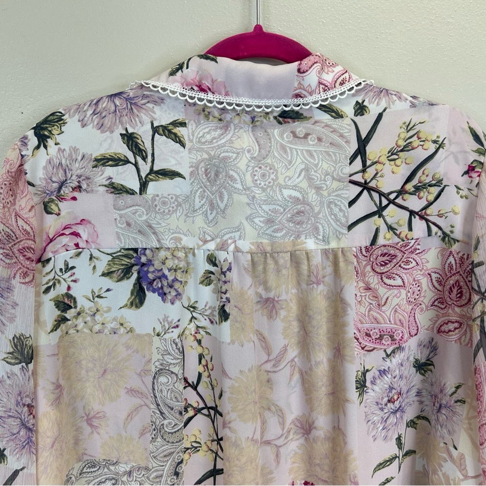 Cynthia Rowley 1X Floral Button-Up Blouse Pink Lilac Coquette Twee Vintage - Picture 9 of 12